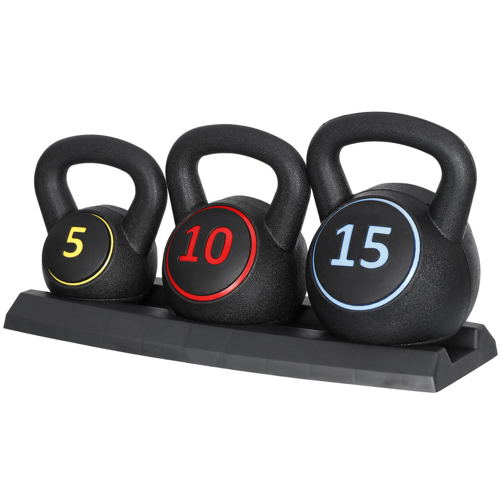 3-Piece Kettlebell Set Fitness Strength Training Exercise with Base Home Gym