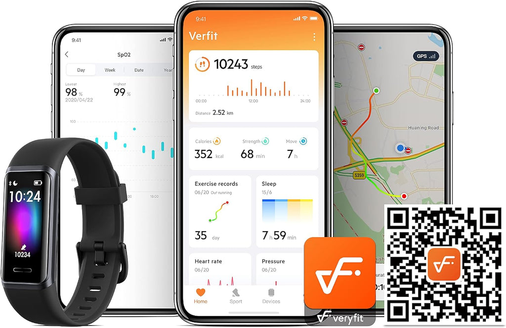 Pulse Veryfit Fitness Tracker Alexa Built-In Heart Rate Spo2 Blood Oxygen Saturation Sleep Monitor Step Counter Running Pedometer 5ATM Waterproof Smart Watch for Men Women (GT Band) (Blue)