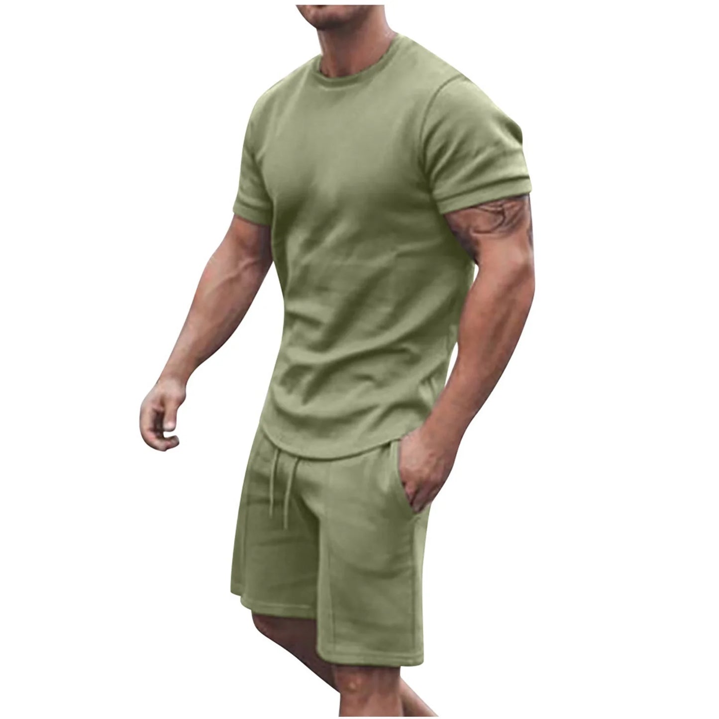 Men'S Short Sleeve T-Shirt and Shorts Set Sport Casual Crew Neck Muscle Sportswear 2 Piece Tracksuit Summer Outfits